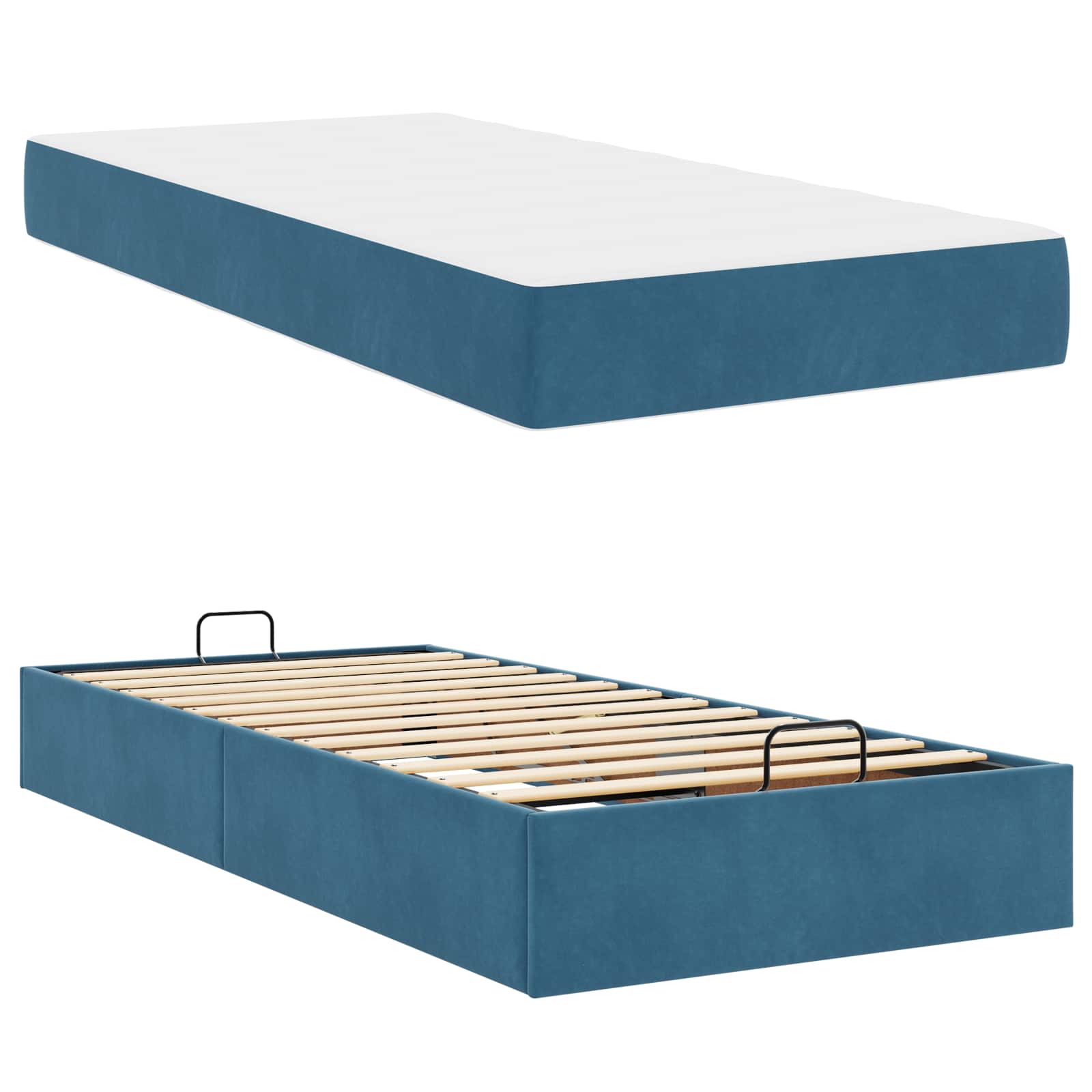 Bettgestell mit Matratze 2 stk. Blau Samt