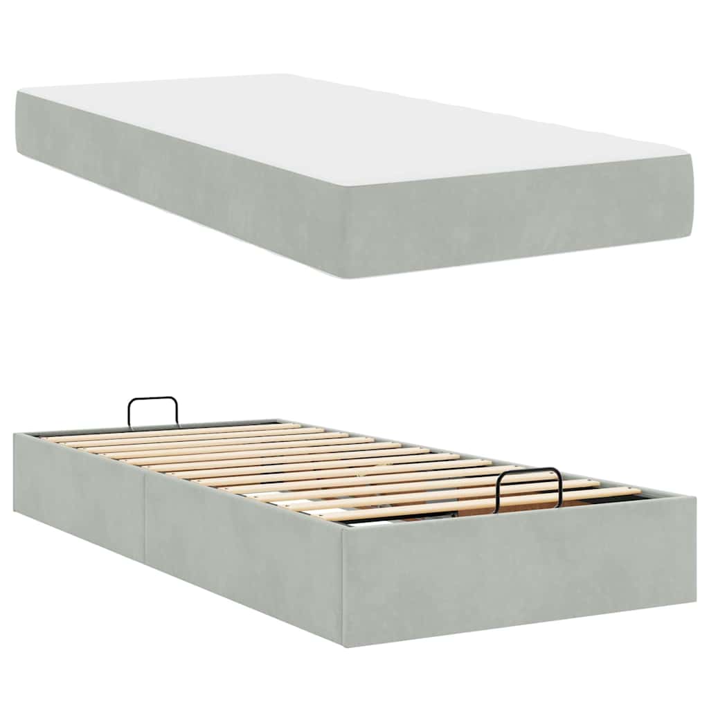 Bettgestell mit Matratze Hellgrau 100 x 200 cm Samt