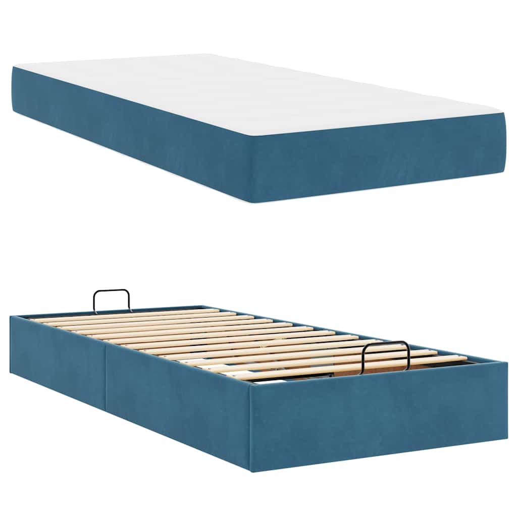 Bettgestell mit Matratze mit Speicher Blau 100 x 200 cm Samt