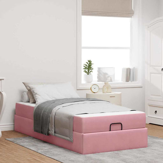 Bettgestell mit Matratze mit Speicher Rosa 100 x 200 cm Samt
