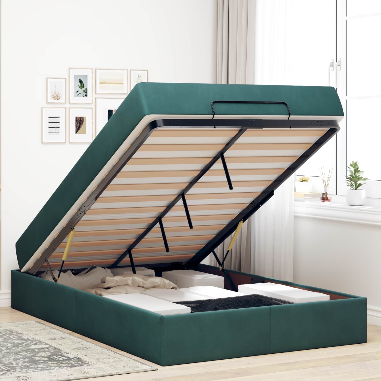 Bettgestell mit Matratze 2 pcs Grün Samt