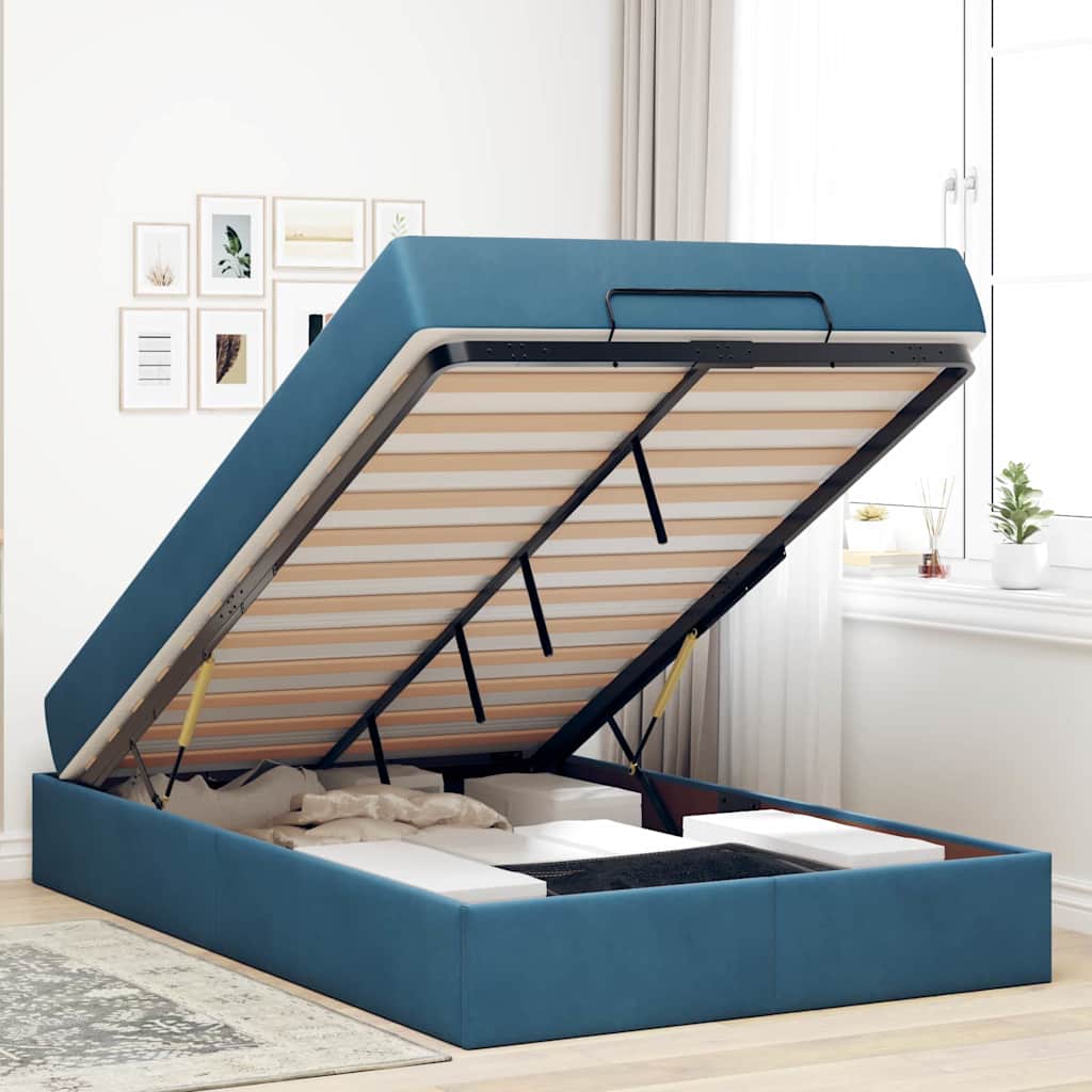 Bettgestell mit Matratze mit Speicher Blau 120 x 200 cm Samt
