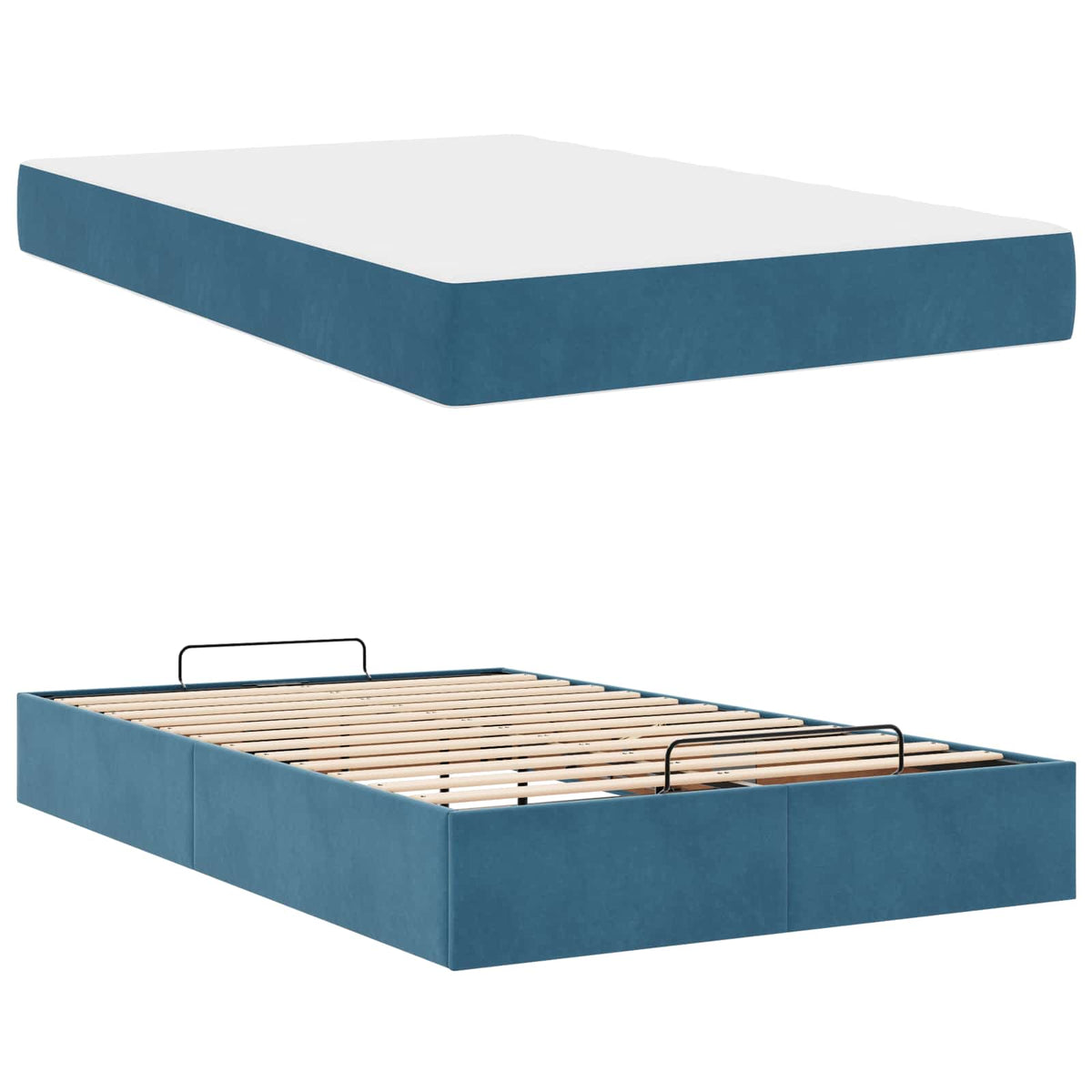 Bettgestell mit Matratze 2 Stk. Blau Samt