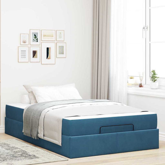 Bettgestell mit Matratze mit Speicher Blau 140 x 190 cm Samt