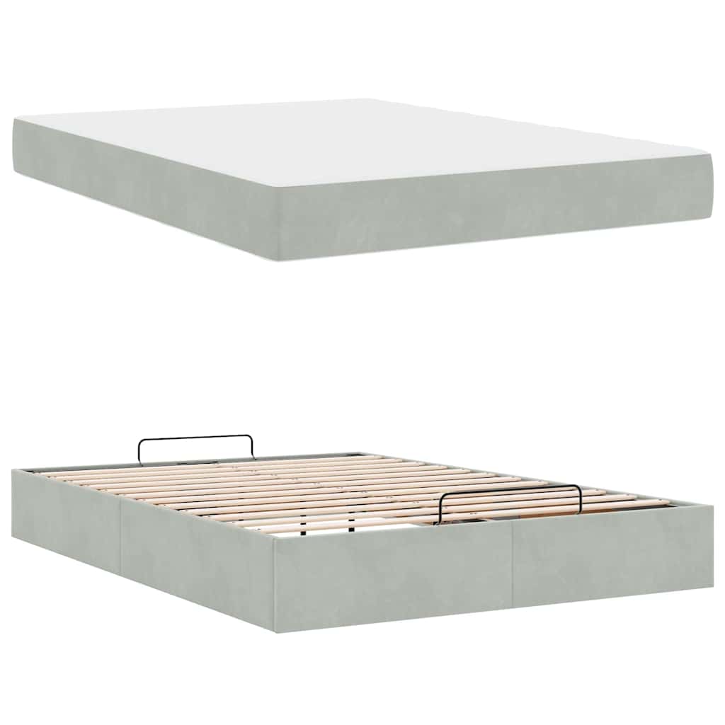 Bettgestell mit Matratze Hellgrau 140 x 200 cm Samt