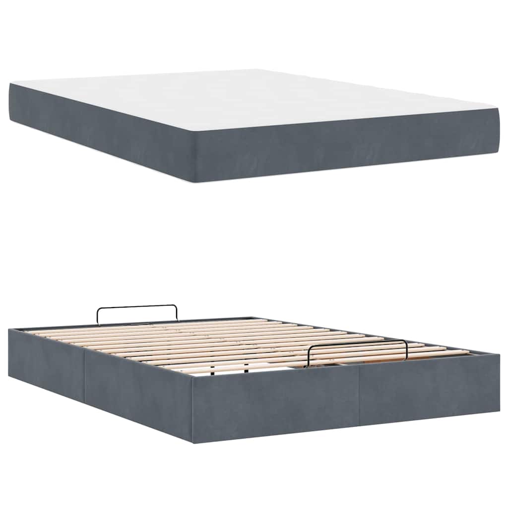 Bettgestell mit Matratze Dunkelgrau 140 x 200 cm Samt