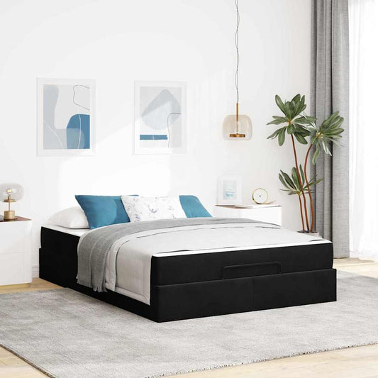 Bettgestell mit Matratze mit Speicher Schwarz 140 x 200 cm Samt