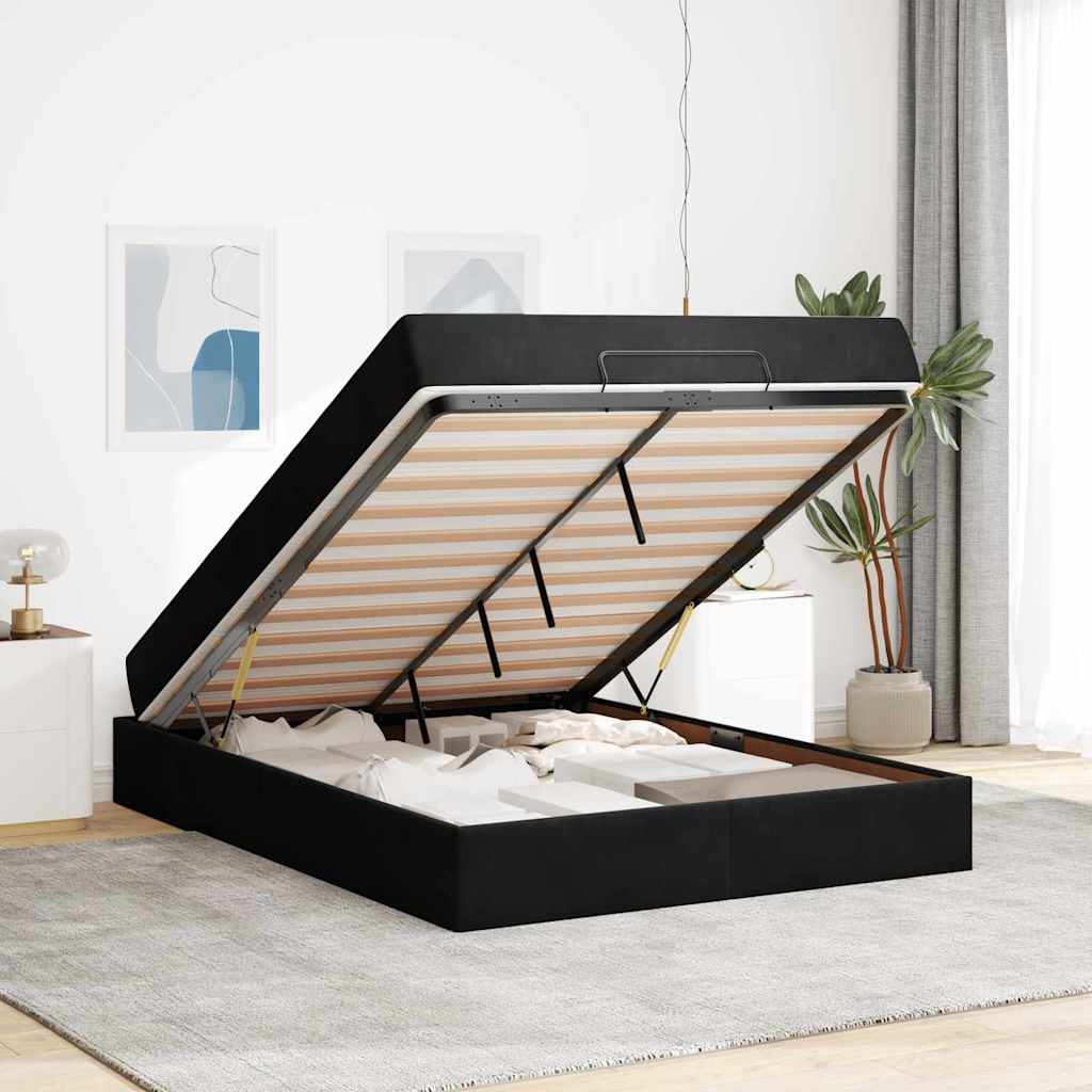 Bettgestell mit Matratze mit Speicher Schwarz 140 x 200 cm Samt