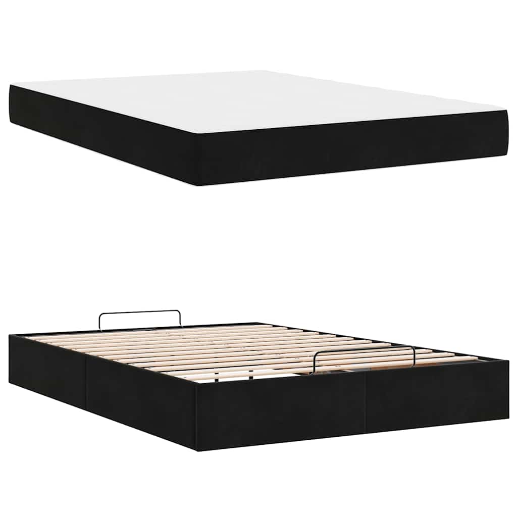 Bettgestell mit Matratze mit Speicher Schwarz 140 x 200 cm Samt