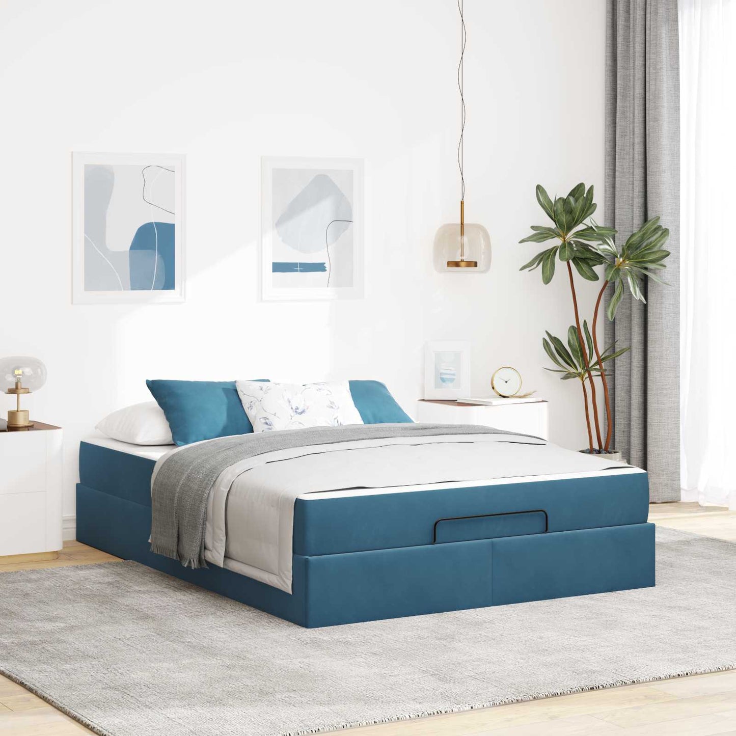 Bettgestell mit Matratze 2 Stk. Blau Samt
