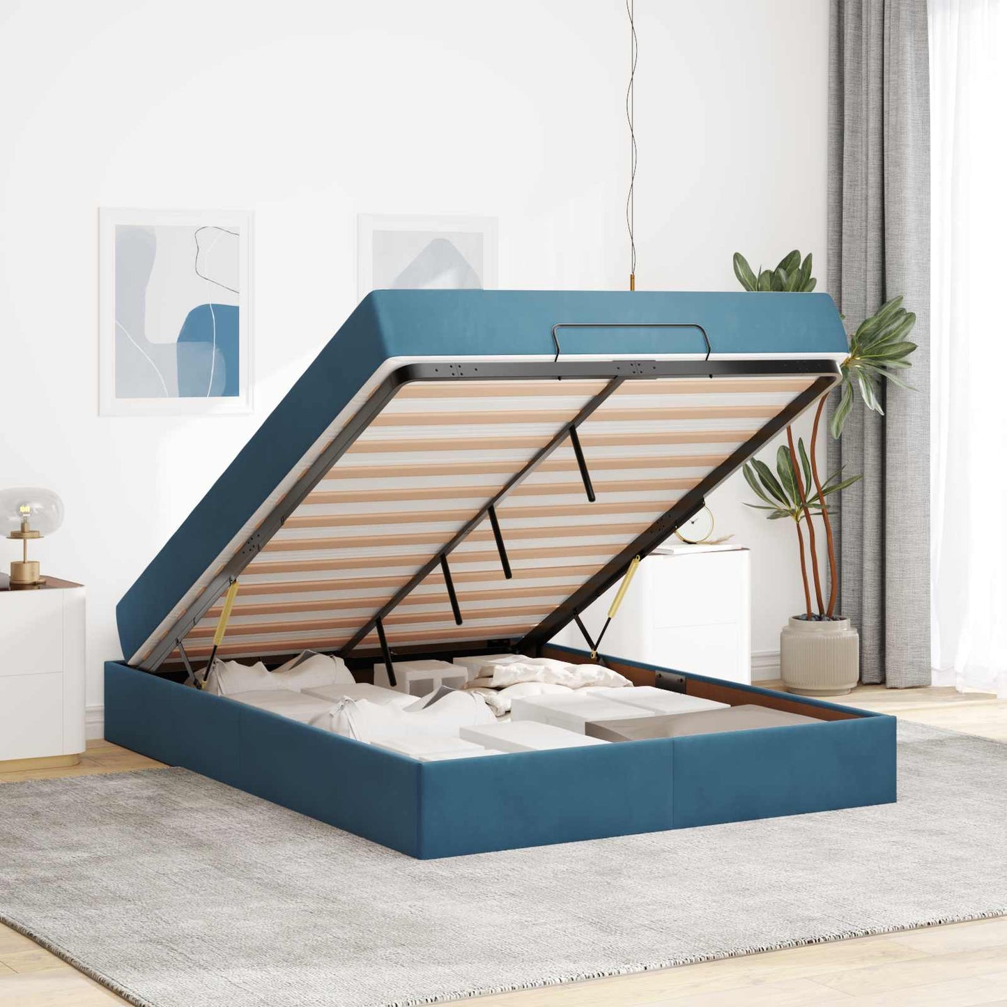 Bettgestell mit Matratze 2 Stk. Blau Samt
