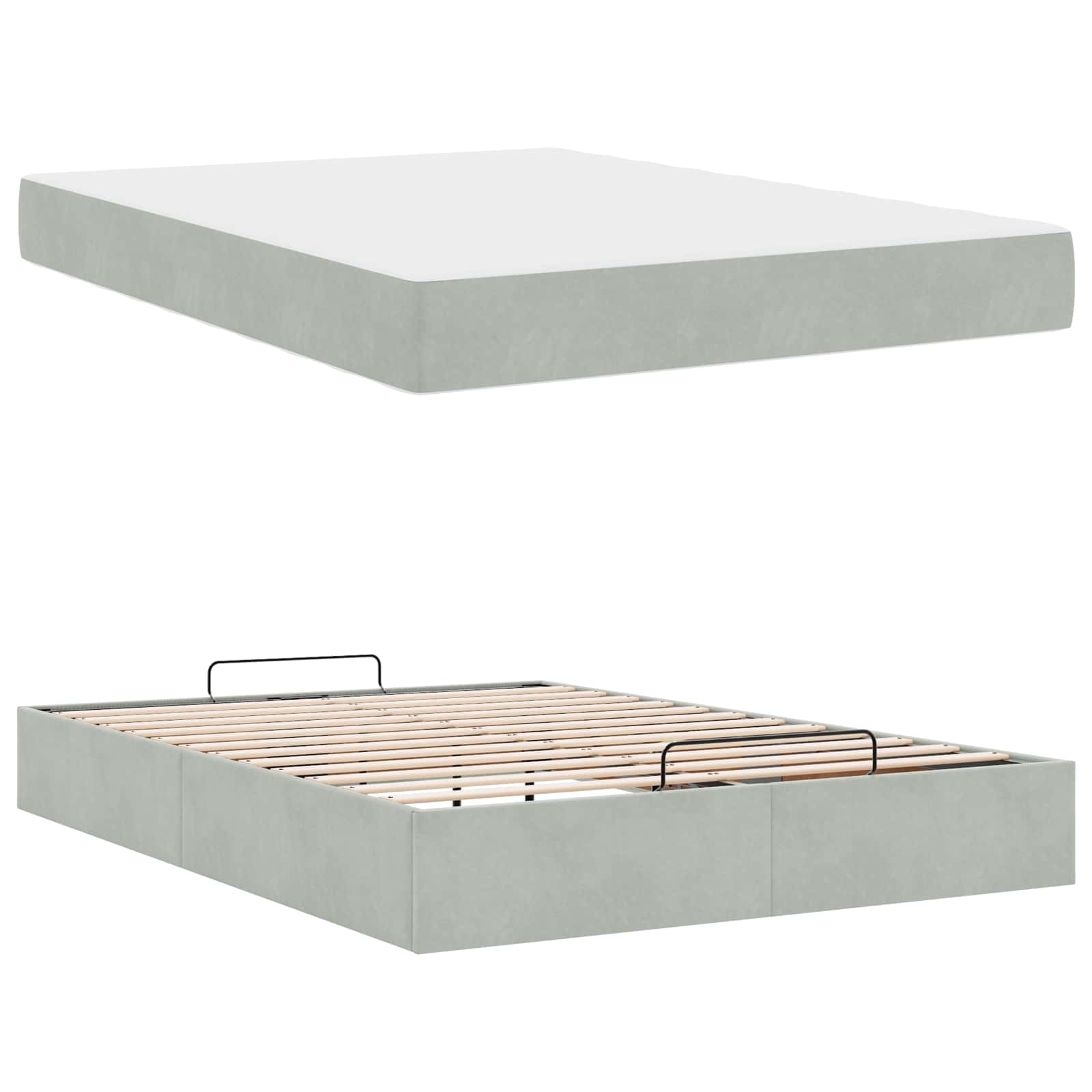 Bettgestell mit Matratze 2 pcs Hellgrau Samt