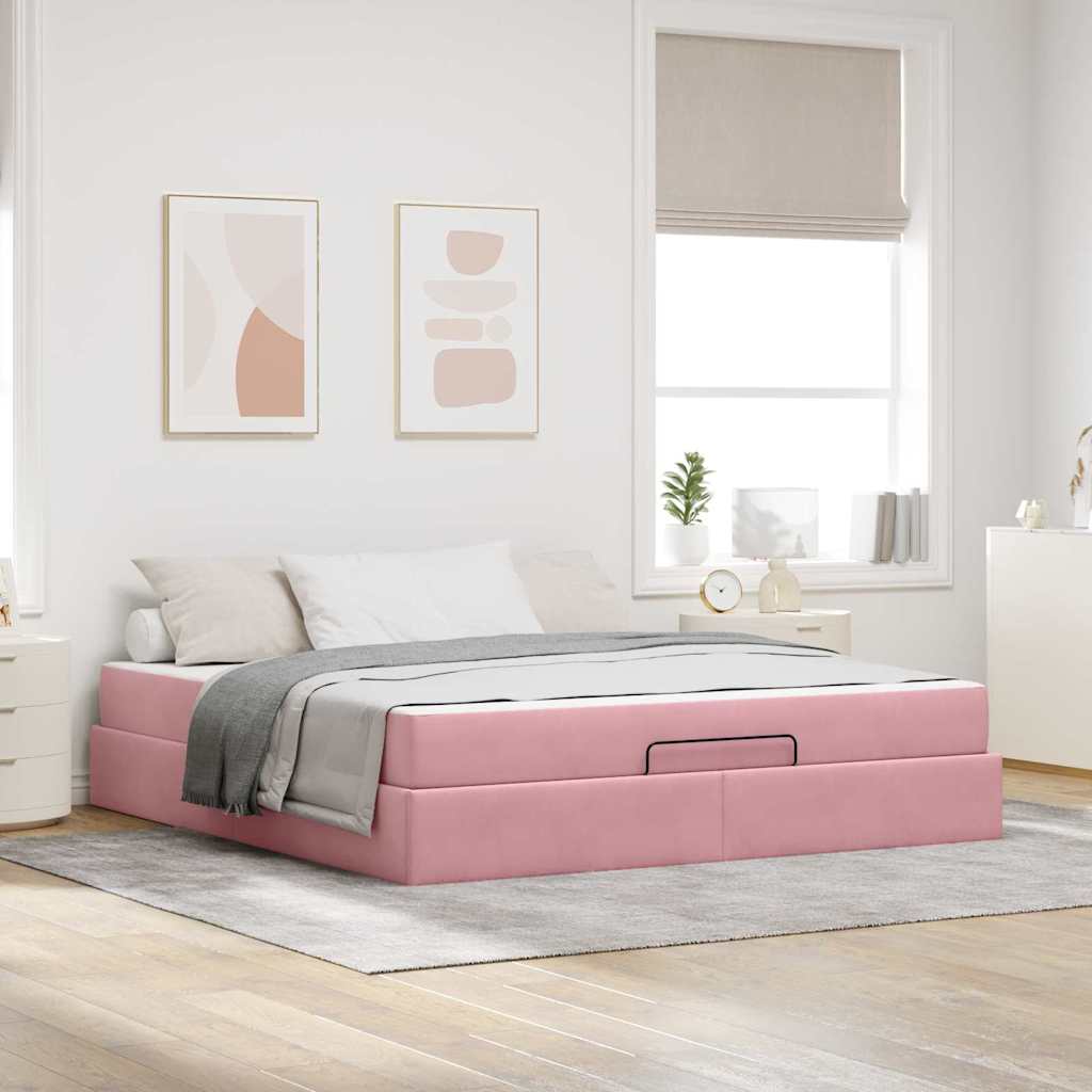 Bettgestell mit Matratze 2 Stk. Rosa Samt