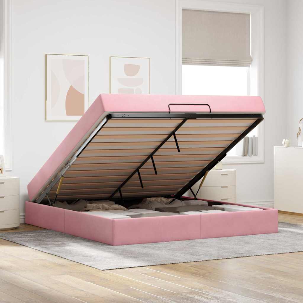 Bettgestell mit Matratze 2 Stk. Rosa Samt