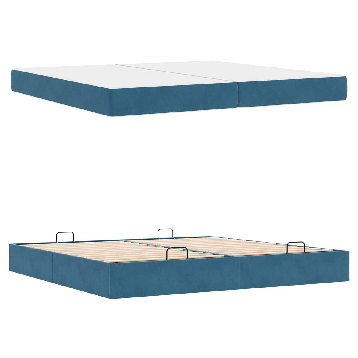 Bettgestell mit Matratze 2 Stk. Blau Samt