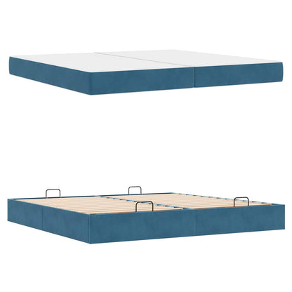 Bettgestell mit Matratze 2 Stk. Blau Samt