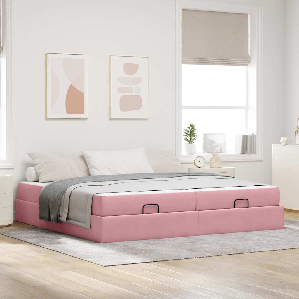 Bettgestell mit Matratze 2 Stk. Rosa Samt