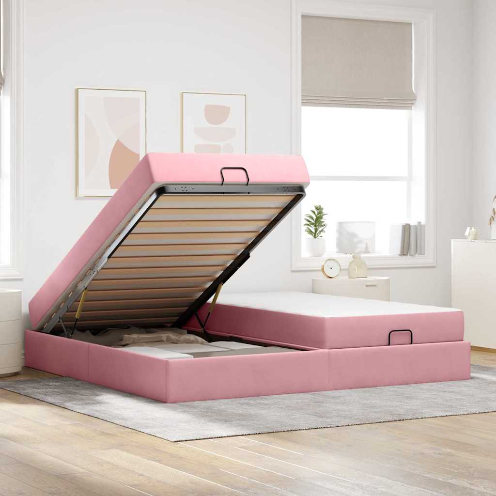 Bettgestell mit Matratze 2 Stk. Rosa Samt