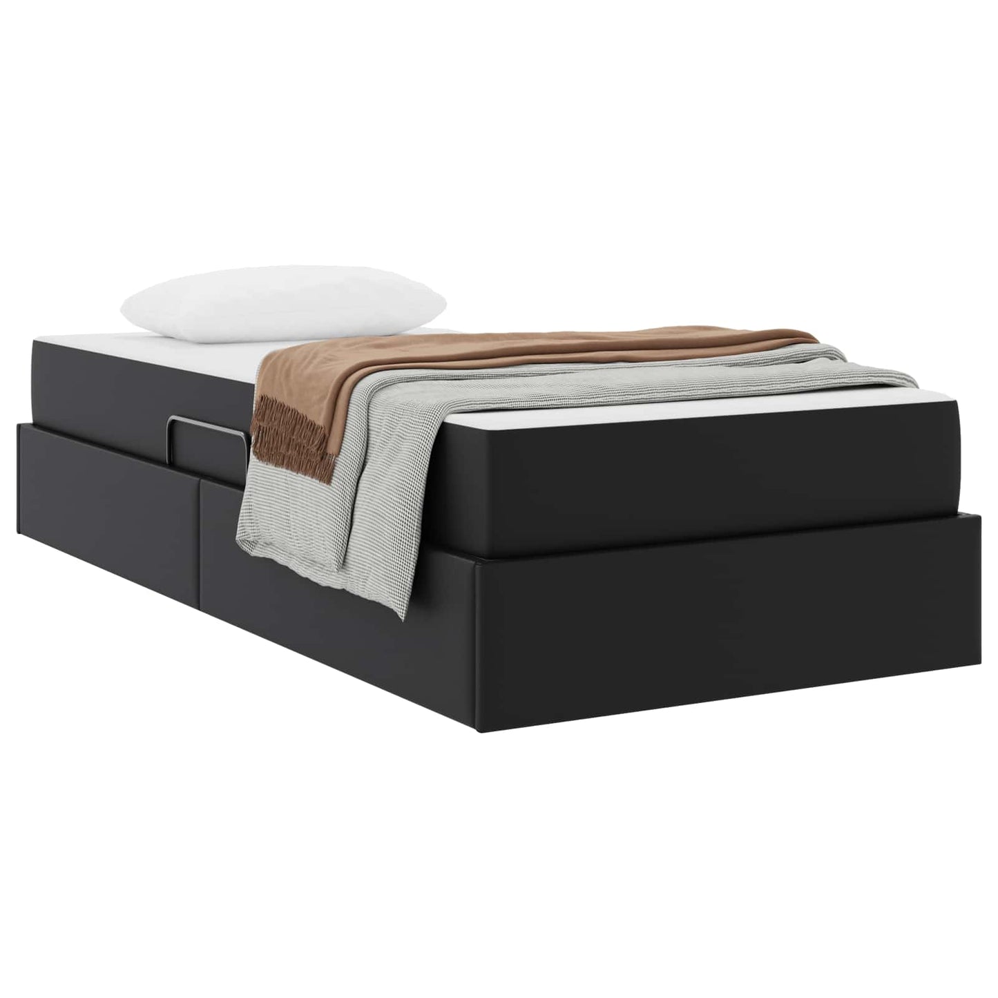 Aufbewahrungsbett mit Matratze 2 stk. Schwarz Leder