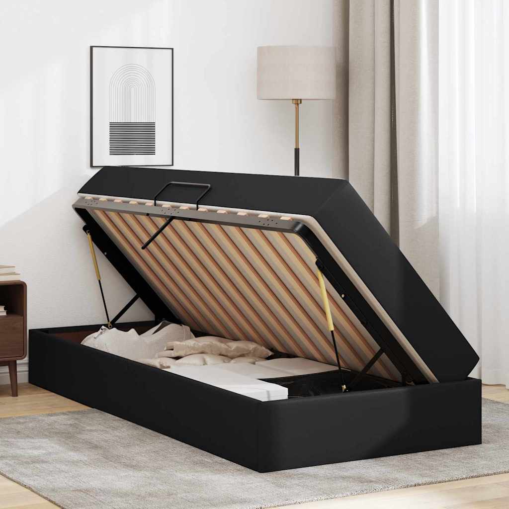 Aufbewahrungsbett mit Matratze 2 stk. Schwarz Leder