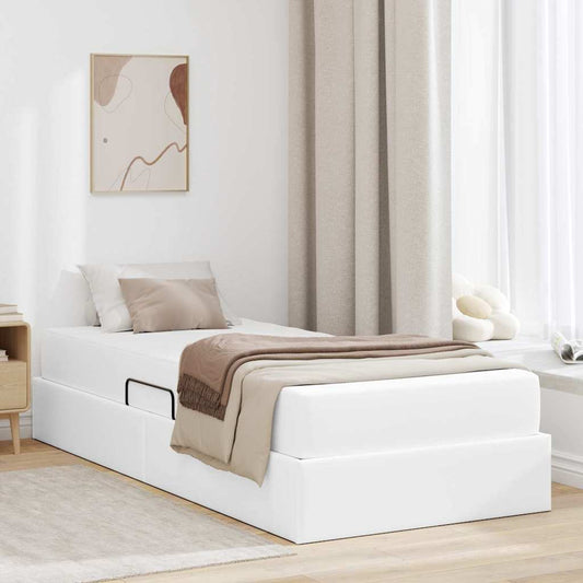 Aufbewahrungsbett mit Matratze mit Speicher 2 stk. Weiß Leder