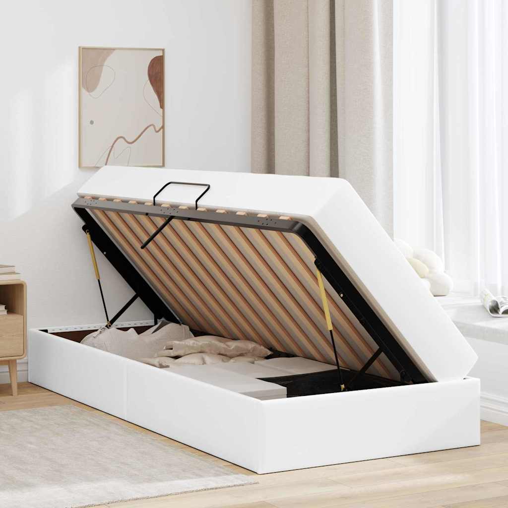 Aufbewahrungsbett mit Matratze mit Matratze 2 pcs Weiß Leder