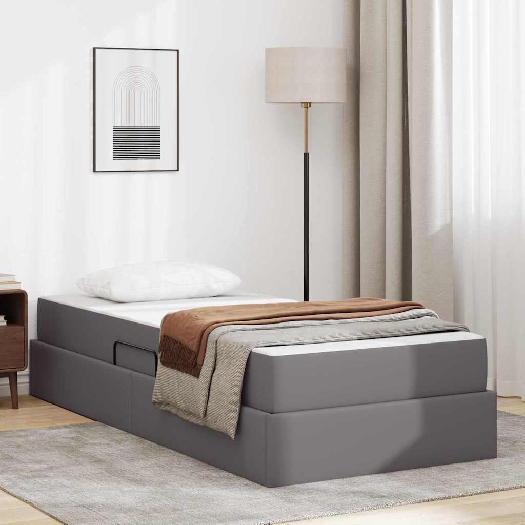Aufbewahrungsbett mit Matratze mit Speicher 2 stk. Grau Leder