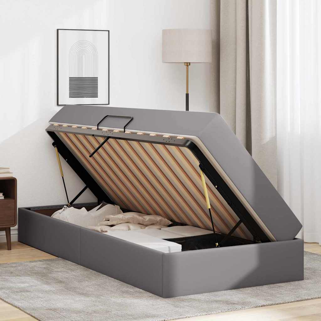 Aufbewahrungsbett mit Matratze mit Speicher 2 stk. Grau Leder