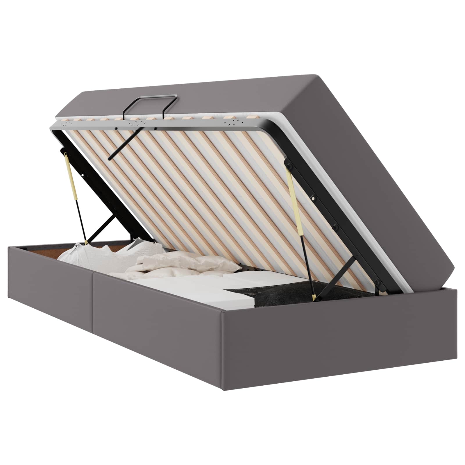Aufbewahrungsbett mit Matratze mit Speicher 2 stk. Grau Leder