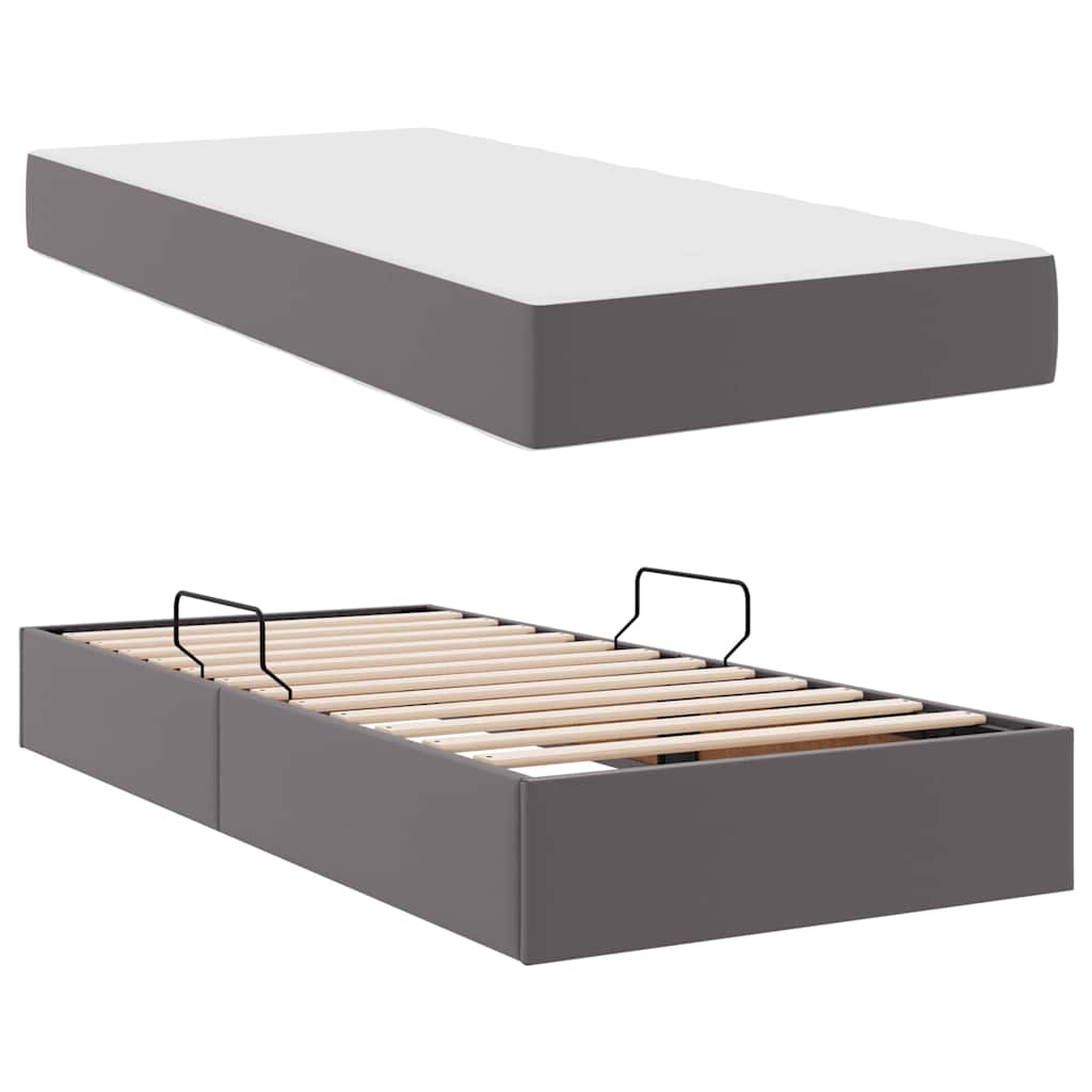 Aufbewahrungsbett mit Matratze mit Speicher 2 stk. Grau Leder