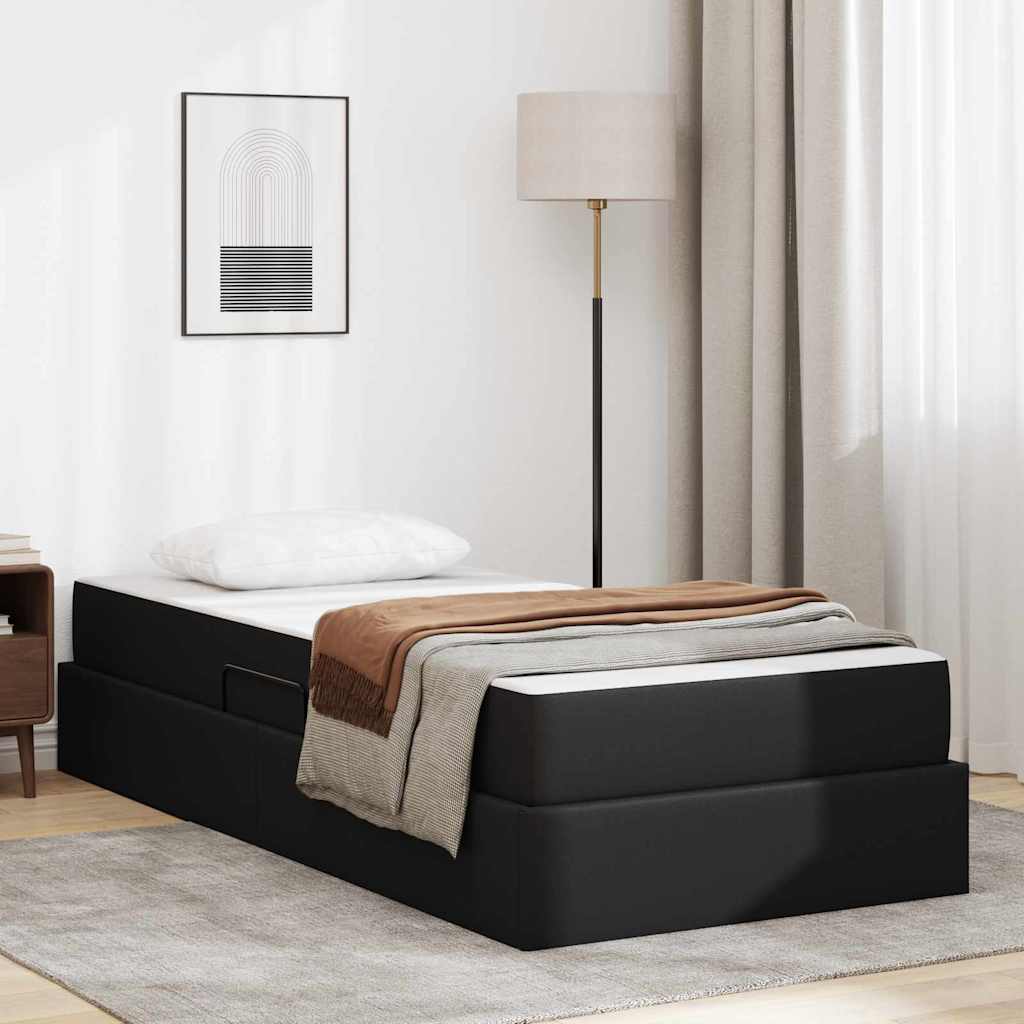 Aufbewahrungsbett mit Matratze 2 stk. Schwarz Leder