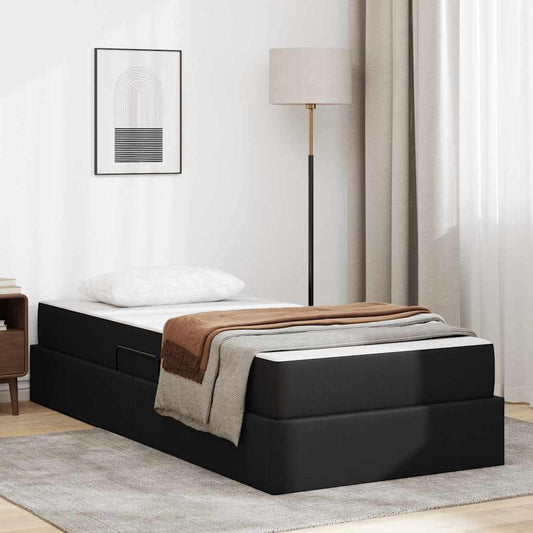 Aufbewahrungsbett mit Matratze 2 stk. Schwarz Leder