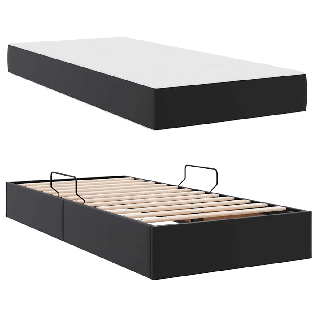 Aufbewahrungsbett mit Matratze 2 stk. Schwarz Leder