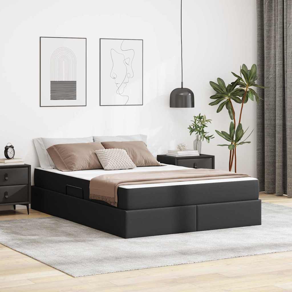 Aufbewahrungsbett mit Matratze 2 stk. Schwarz Leder