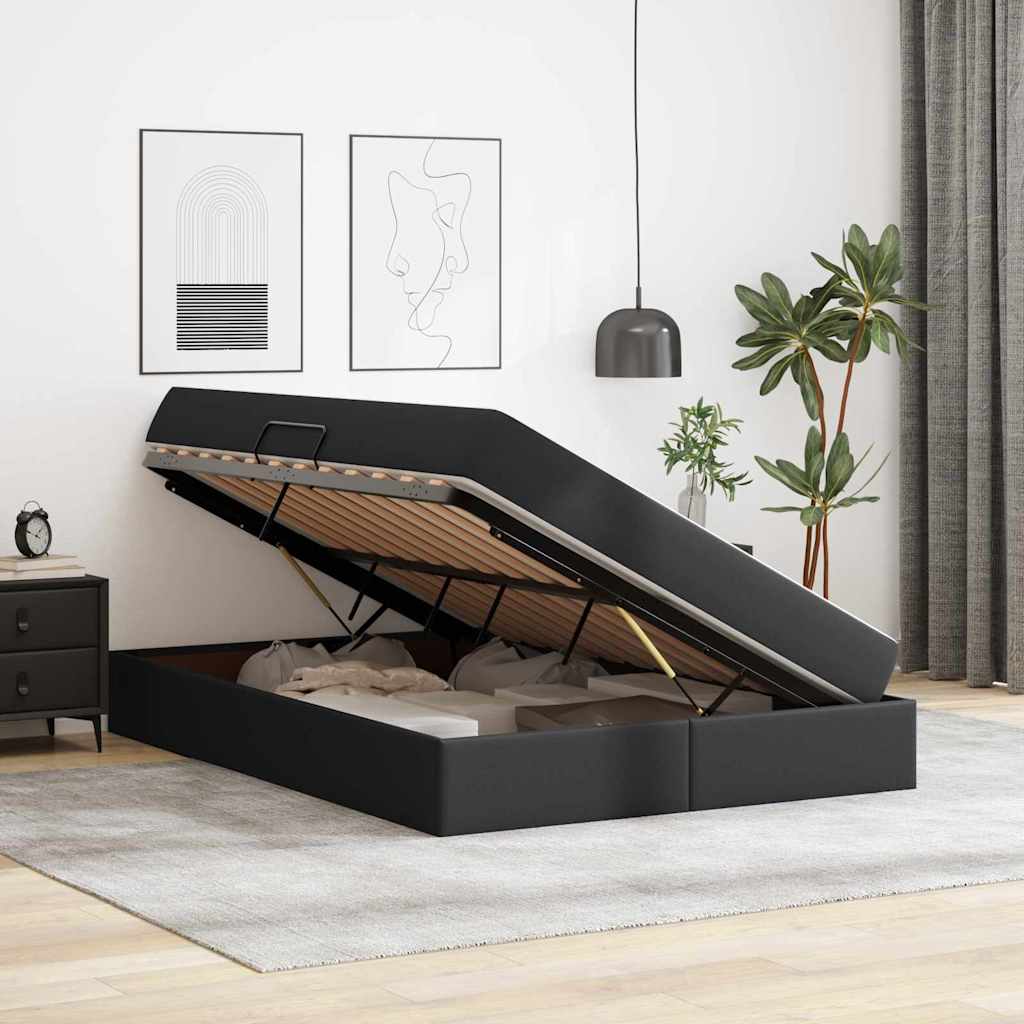 Aufbewahrungsbett mit Matratze 2 stk. Schwarz Leder