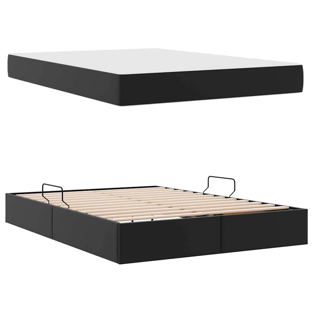 Aufbewahrungsbett mit Matratze 2 stk. Schwarz Leder