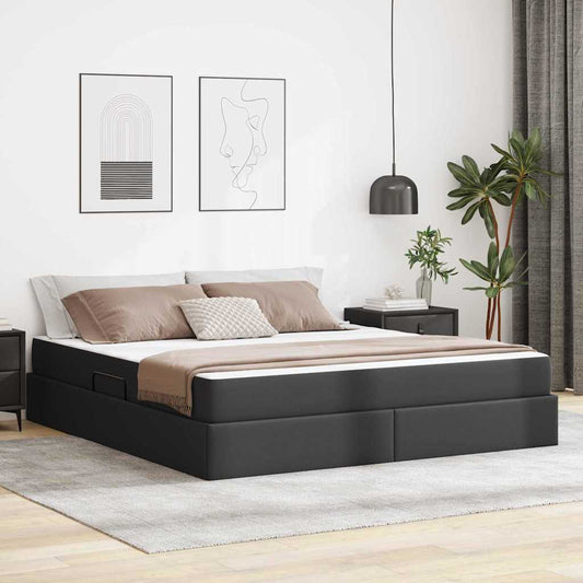 Aufbewahrungsbett mit Matratze 2 stk. Schwarz Leder