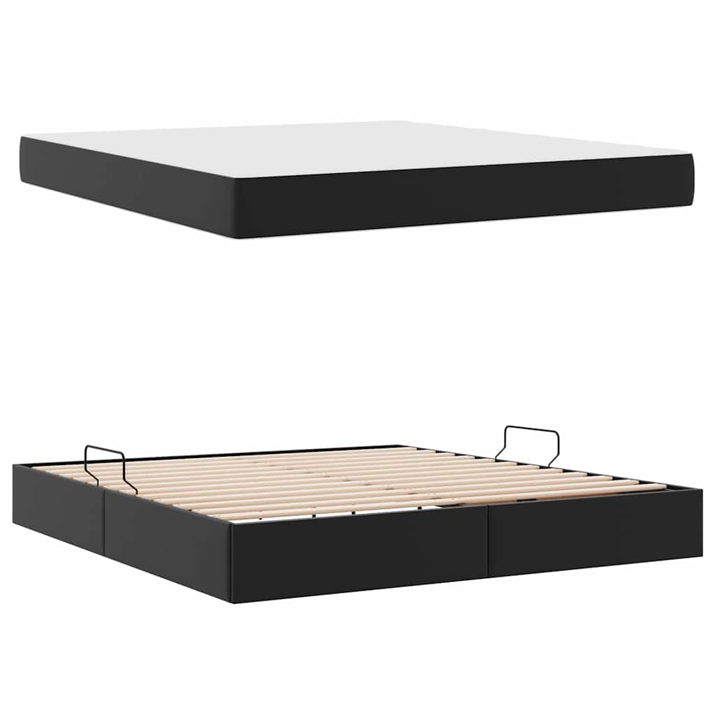 Aufbewahrungsbett mit Matratze mit Matratze 2 pcs Schwarz Leder