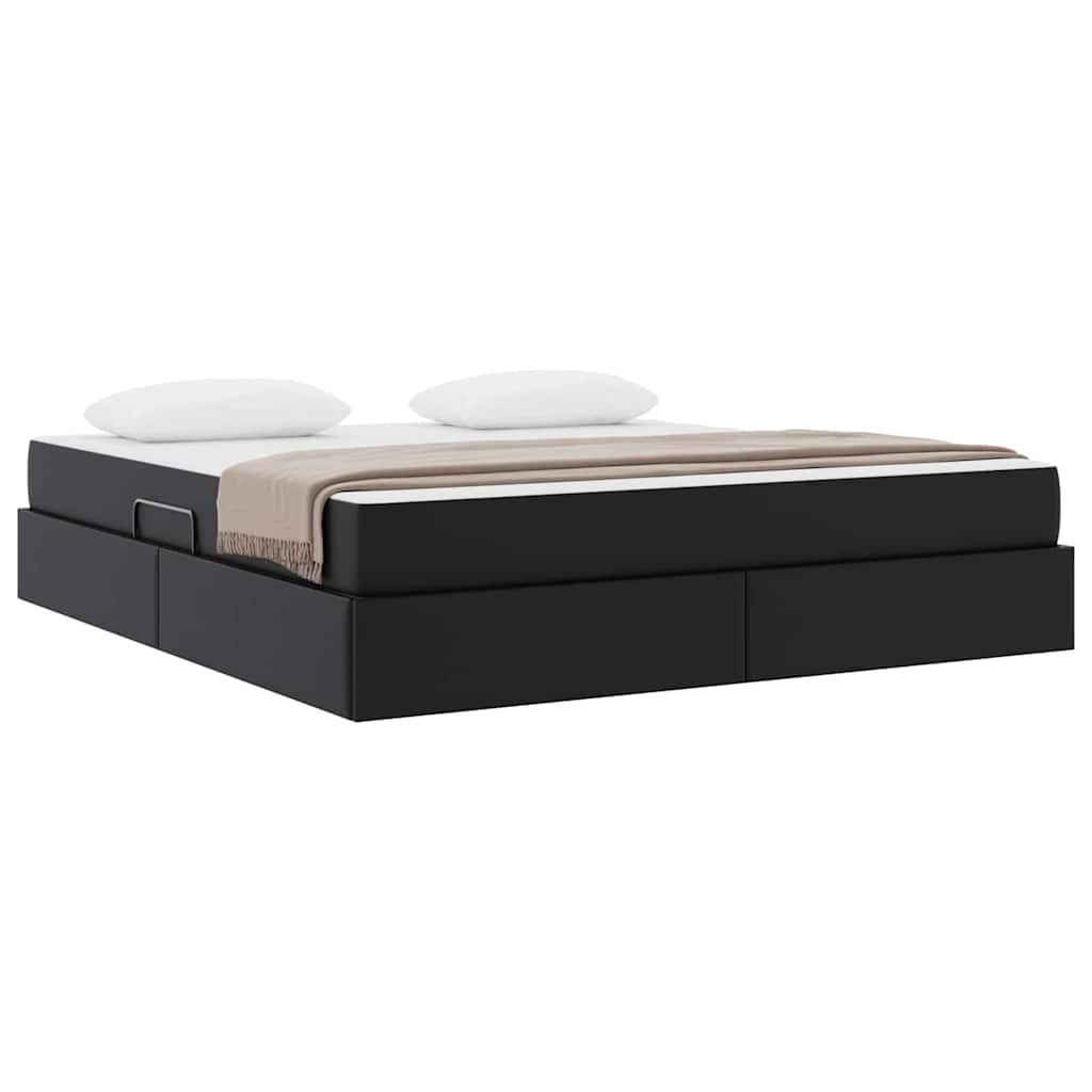Aufbewahrungsbett mit Matratze mit Matratze 2 pcs Schwarz Leder
