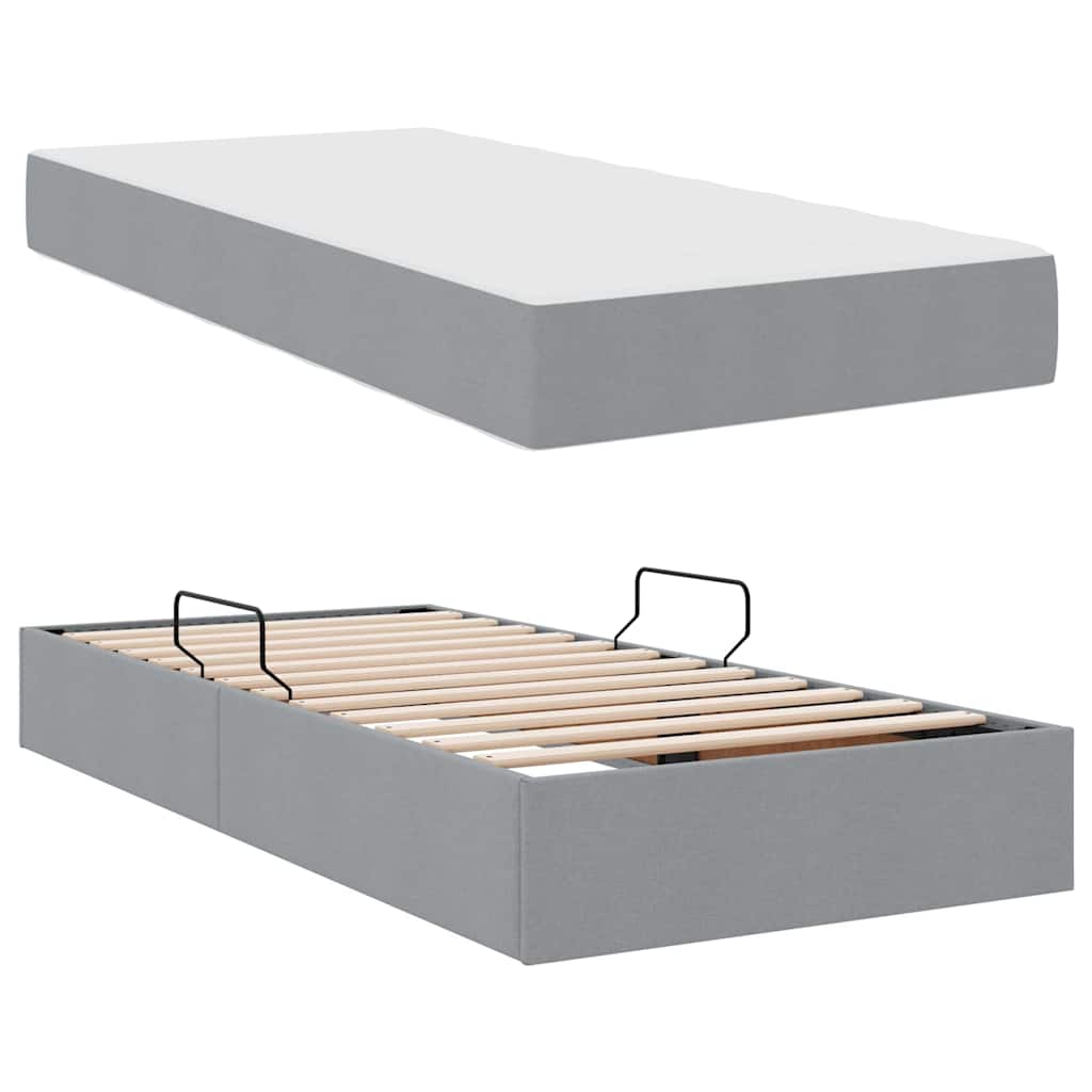 Aufbewahrungsbett mit Matratze Hellgrau 90 x 190 cm Polyester