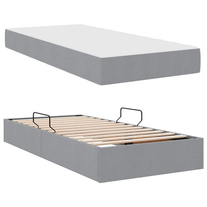 Aufbewahrungsbett mit Matratze Hellgrau 90 x 190 cm Polyester