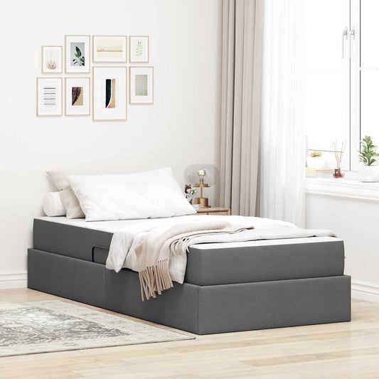 Aufbewahrungsbett mit Matratze Dunkelgrau 90 x 190 cm Polyester