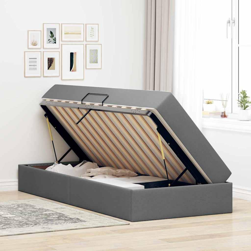Aufbewahrungsbett mit Matratze Dunkelgrau 90 x 190 cm Polyester