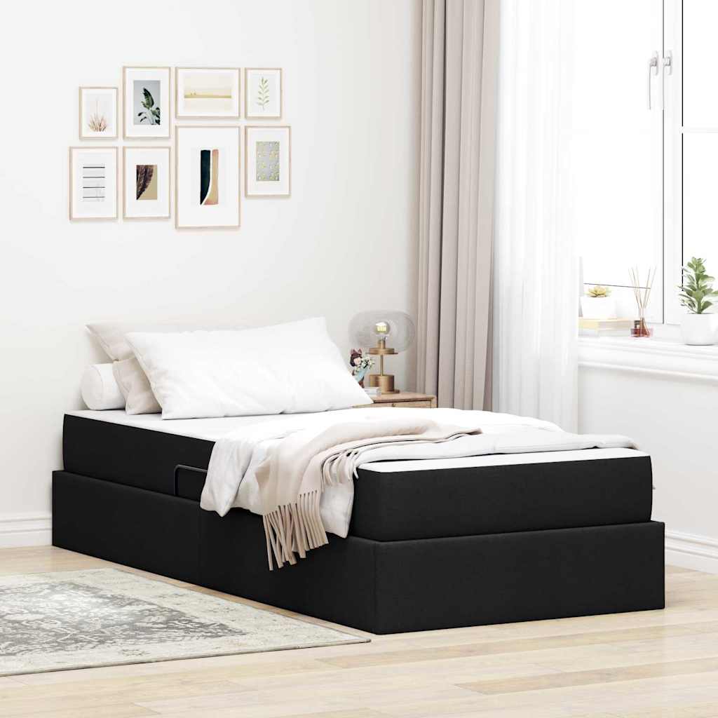 Aufbewahrungsbett mit Matratze Schwarz 90 x 190 cm Polyester