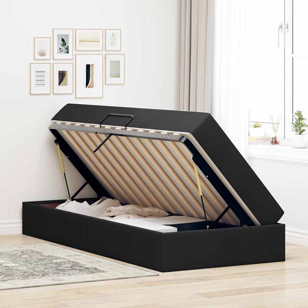 Aufbewahrungsbett mit Matratze Schwarz 90 x 190 cm Polyester