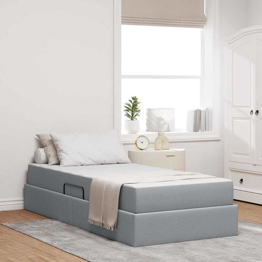 Aufbewahrungsbett mit Matratze Hellgrau 100 x 200 cm Polyester