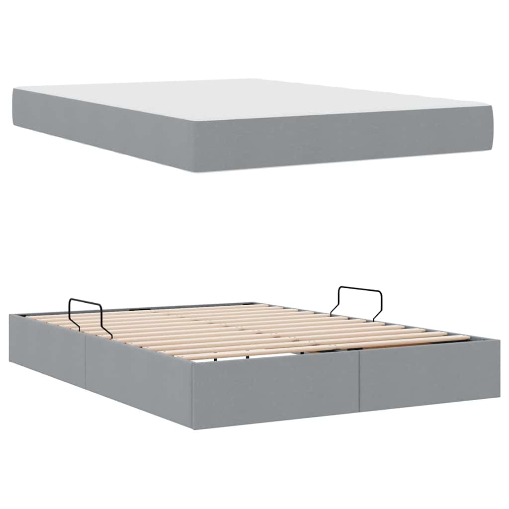 Aufbewahrungsbett mit Matratze Hellgrau 140 x 190 cm Polyester