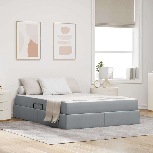 Aufbewahrungsbett mit Matratze Hellgrau 140 x 200 cm Polyester