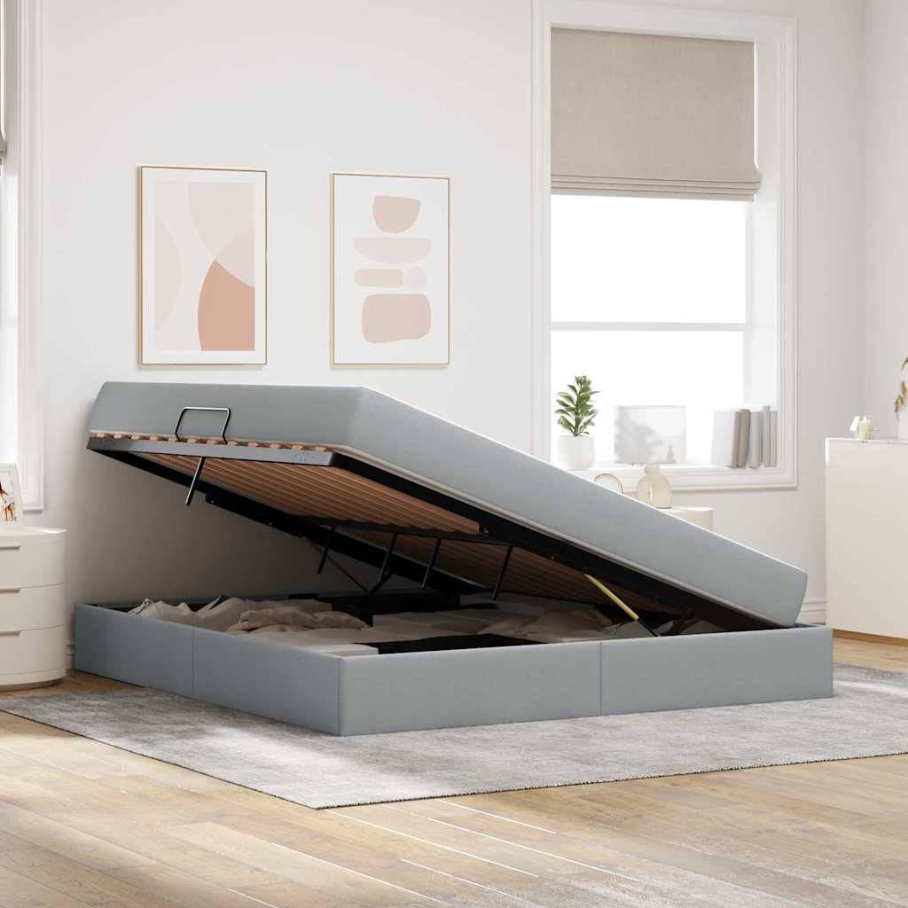 Aufbewahrungsbett mit Matratze Hellgrau 160 x 200 cm Polyester