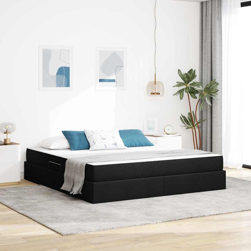 Aufbewahrungsbett mit Matratze Schwarz 160 x 200 cm Polyester